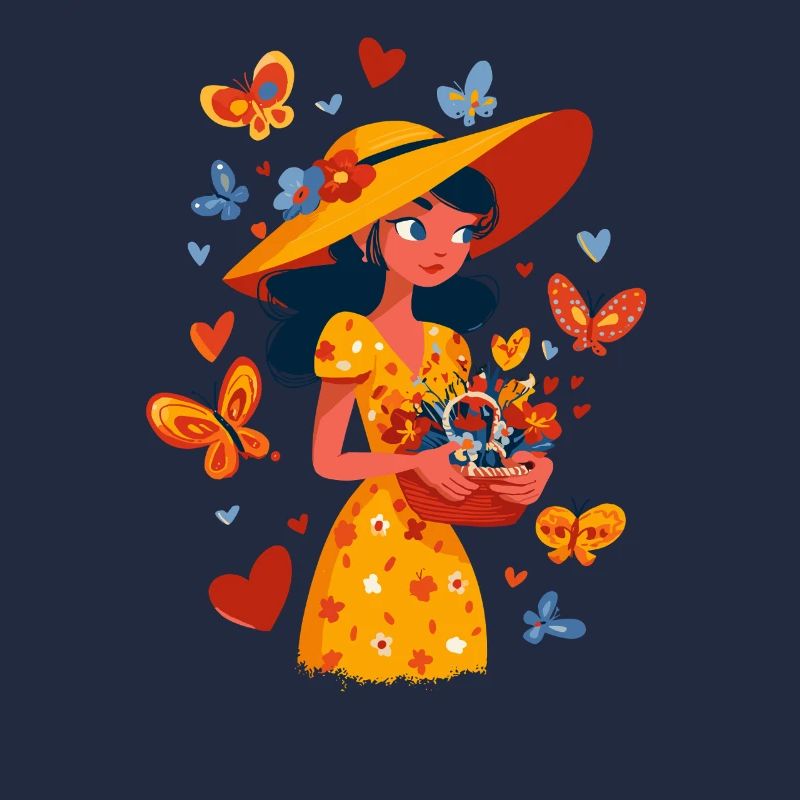 Fée du printemps avec panier de fleurs