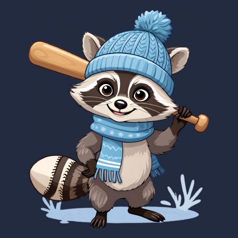 Winterlicher Waschbär mit Baseballschläger