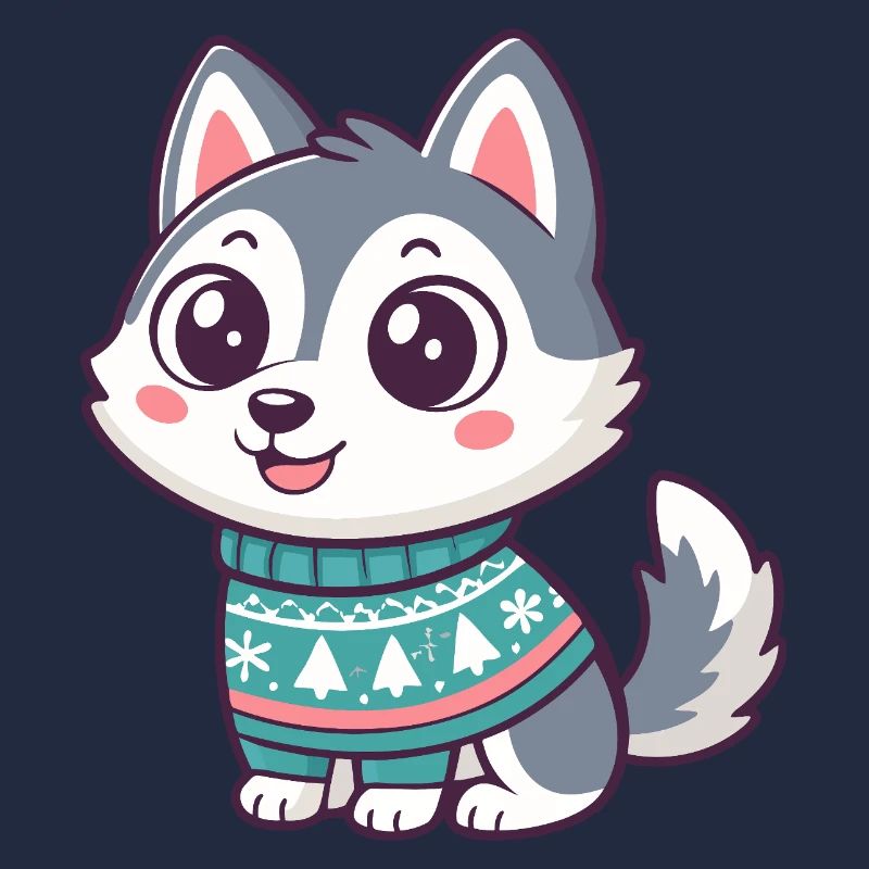 Winter Husky in einem festlichen Pullover
