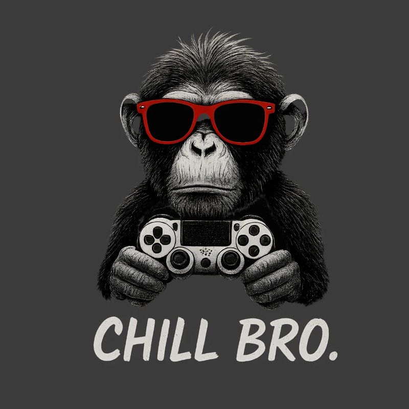 Gamer Monkey with Controller & Sunglasses Chill Bro