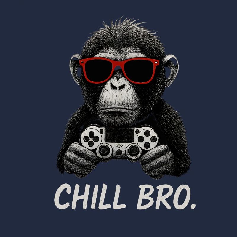 Gamer Affe mit Controller & Sonnenbrille Chill Bro