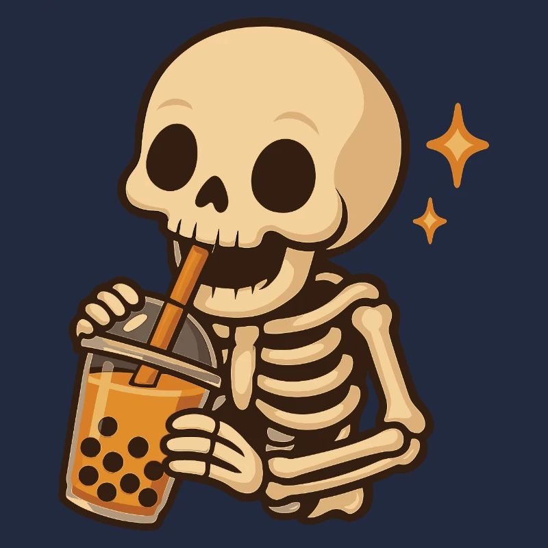 Skeleton with Bubble Tea kawaii Skeleton