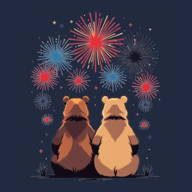 Zwei Bären beim Feuerwerk