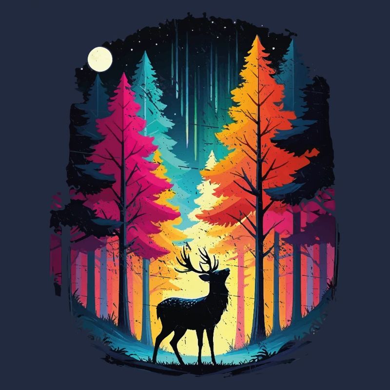 Rainbow forest and luminous deer