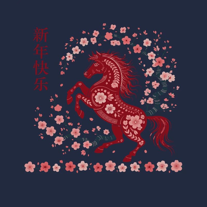 Chinesisches Neujahr Pferd Blüten