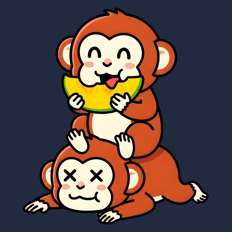 Singe espiègle mangeant de la pastèque sur un ami