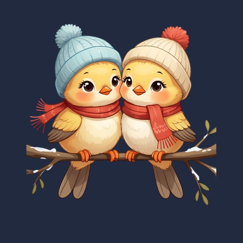 Oiseaux baisers d’hiver sur une branche