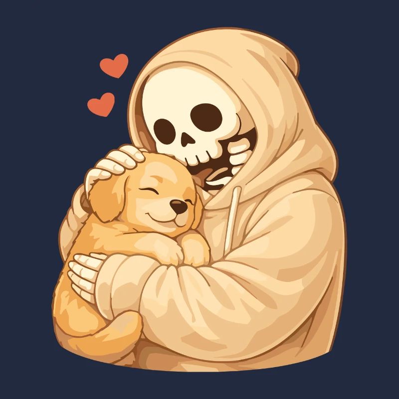 Cozy skeleton with puppy – security