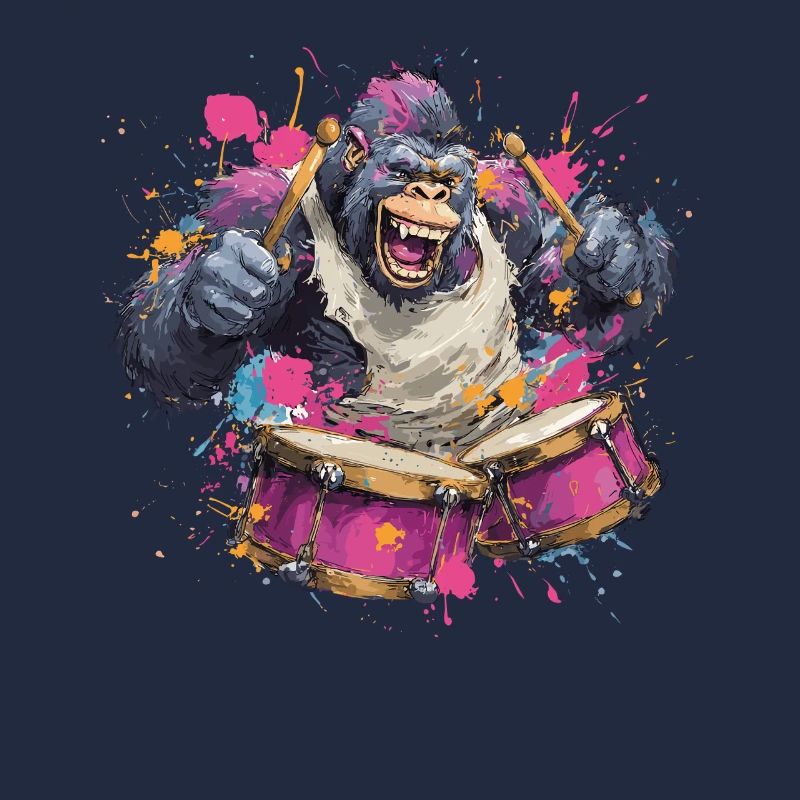Colorful monkey on the drum set