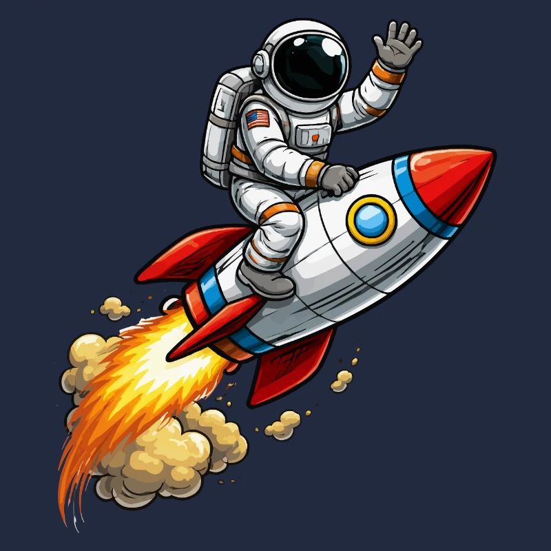 Astronaut on Rocket Cartoon