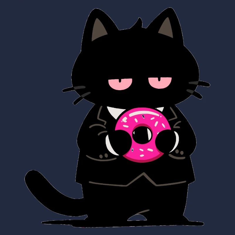 Schwarze Katze mit rosa Donut