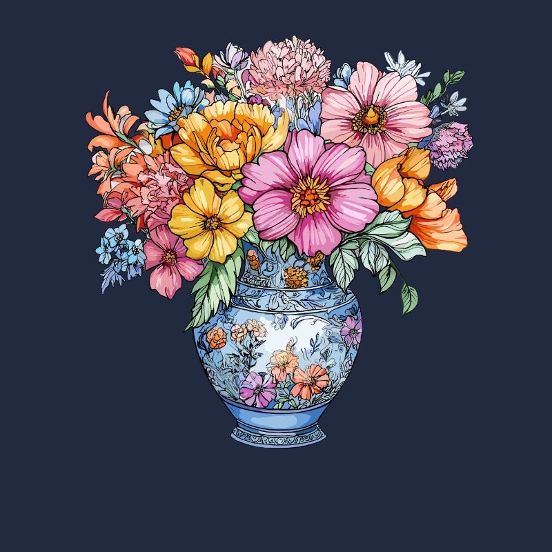 Blumenstrauß in blauer Delft-Vase