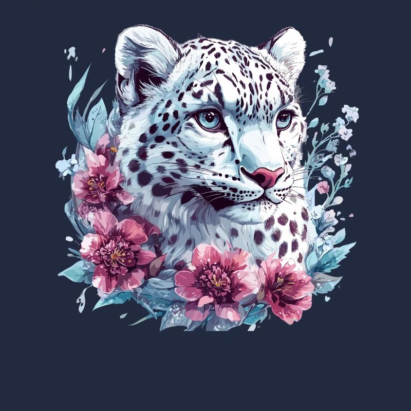 Leopard face with floral wreath
