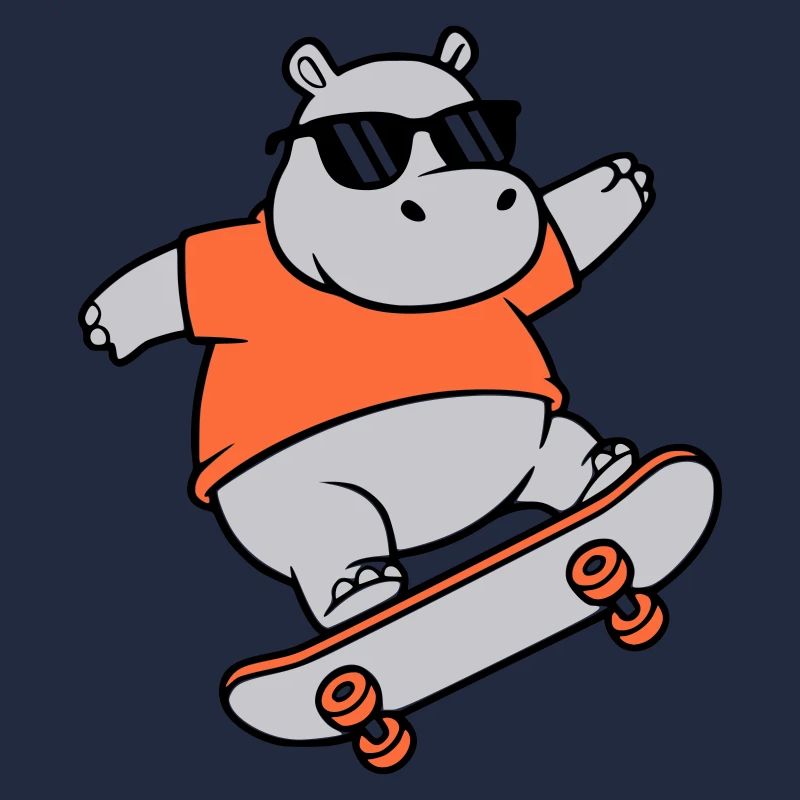 Cool Hippopotamus Skater Skateboard Vector