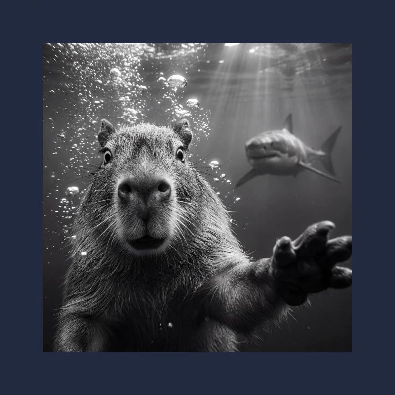 Capybara Selfie Underwater with Shark