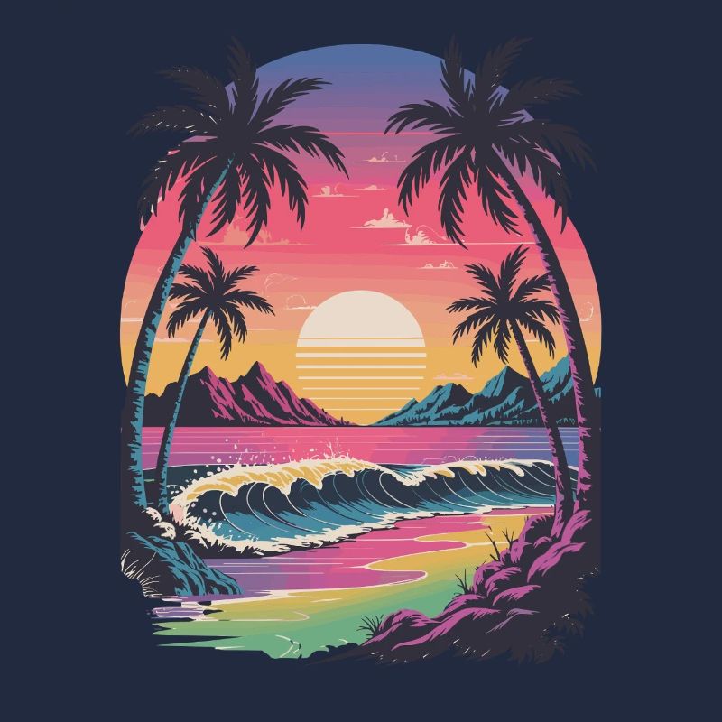 Plage Retro Tropicale Sunset Surfer