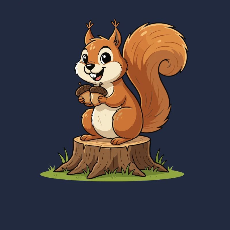 Squirrel on tree stump with acorn