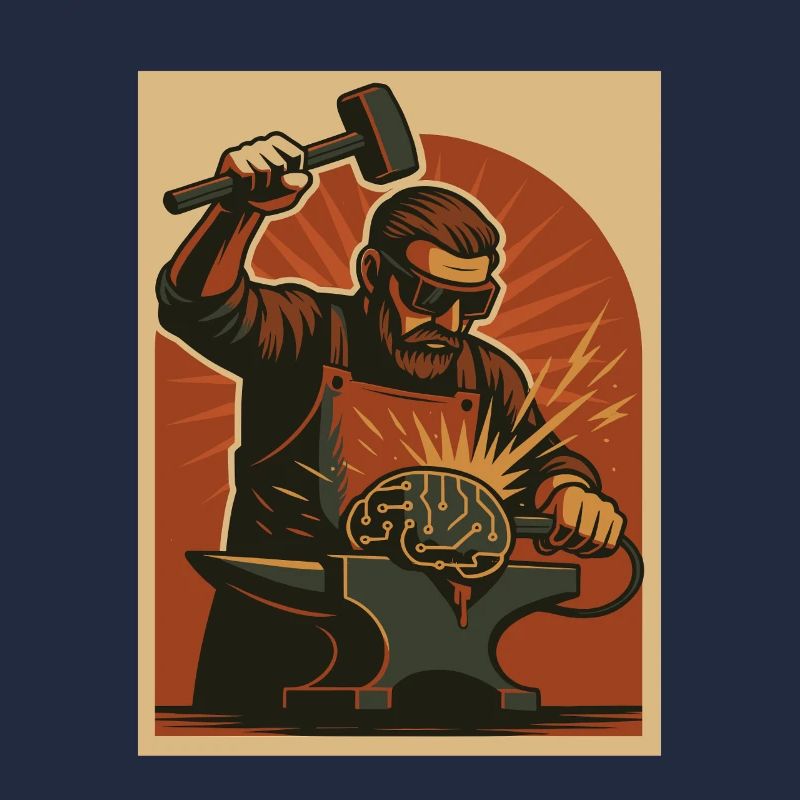 Blacksmith forges brain on anvil