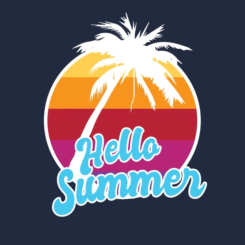 Hello Summer Retro Sunset Palm Art