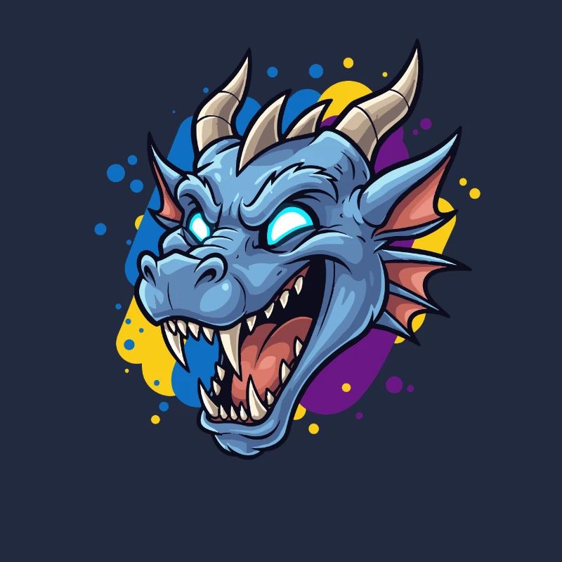 Blauer Drachenkopf Neon-Splash