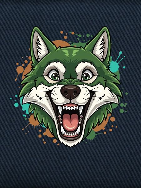 Grüner Wolf mit Farbspritzern