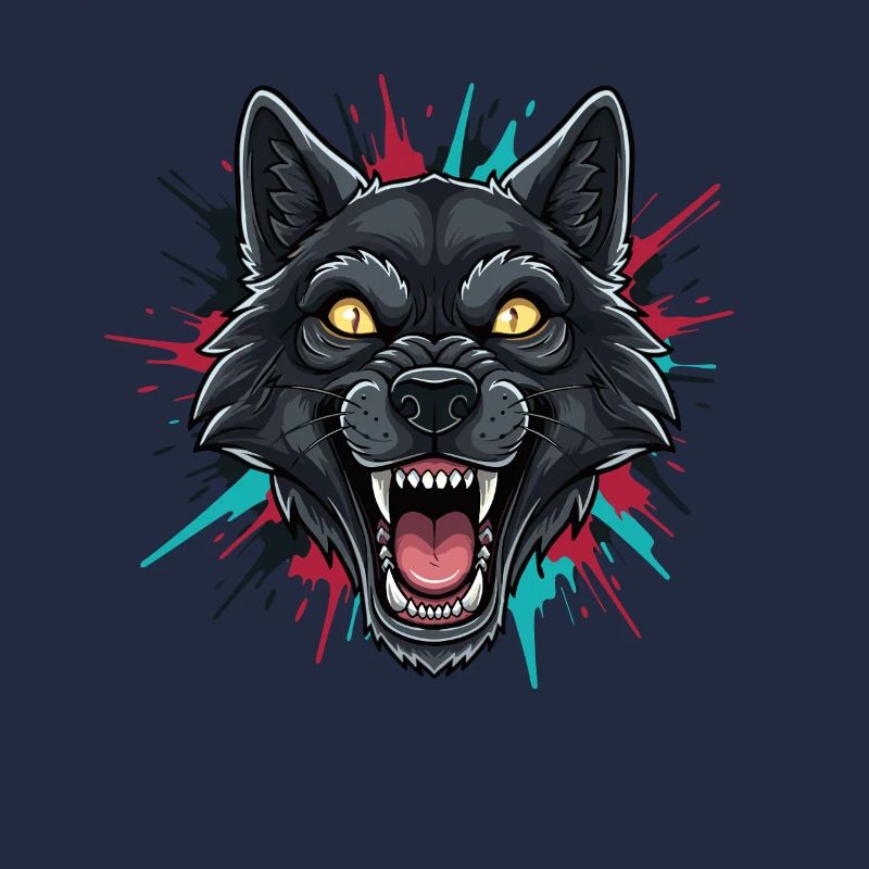 Neon Wolfhead Paint Splash