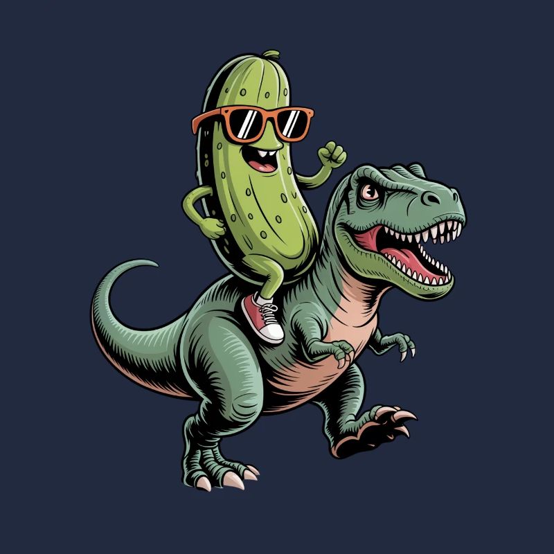 Sour cucumber rides dinosaur