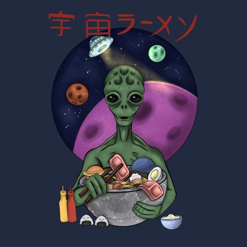 Alien Eating Ramen Retro Space Shirt