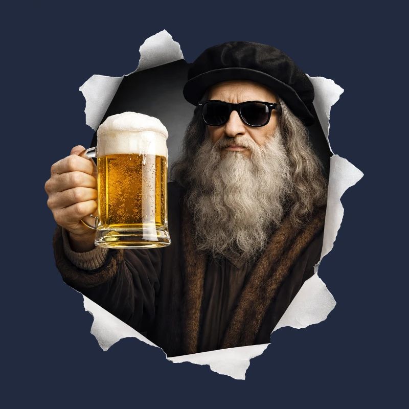 Leonardo Da Vinci with beer and sunglasses