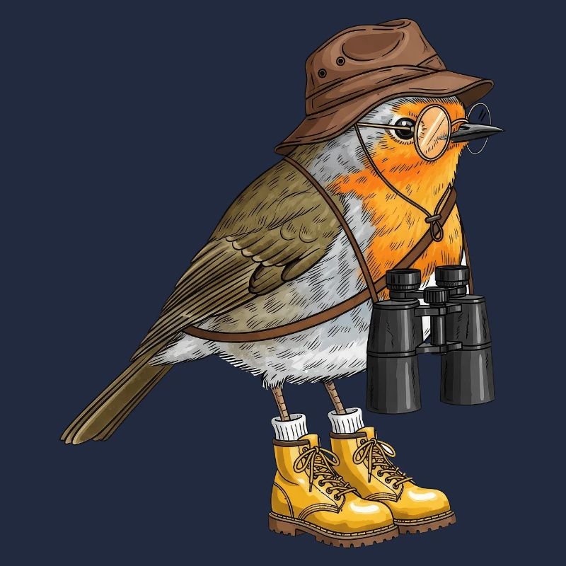 Entdecker-Robin mit Fernglas