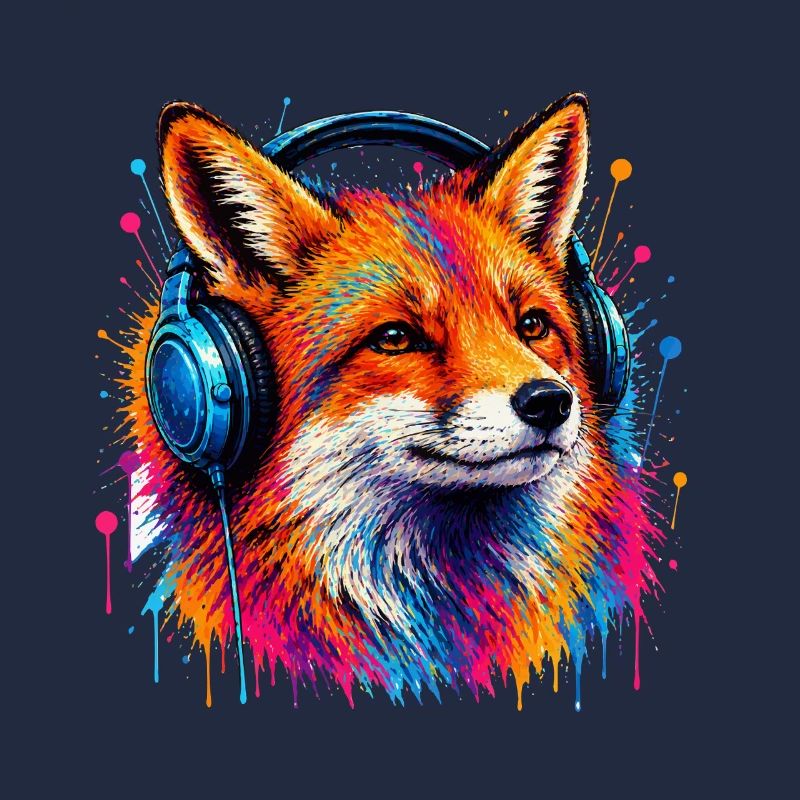 Neonfuchs mit Kopfhörern
