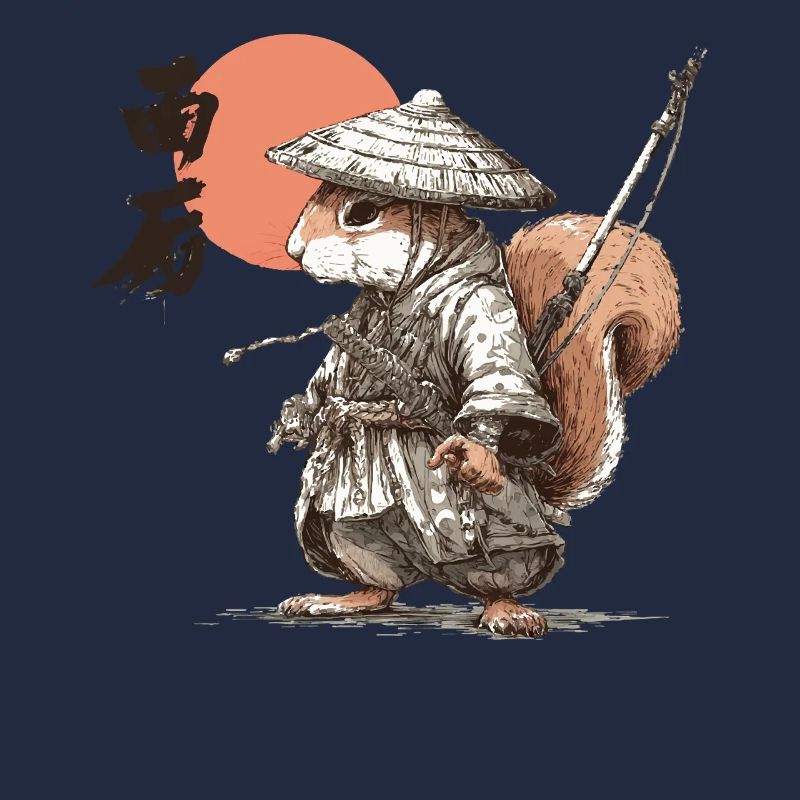 Samurai-Eichhörnchen unter roter Sonne