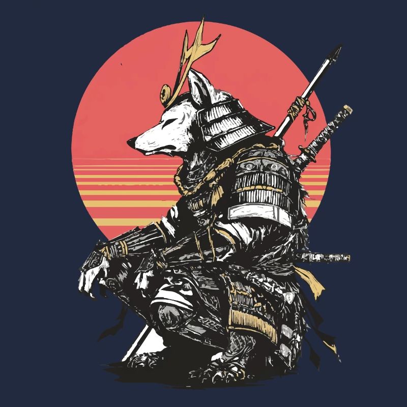 Wolf-Samurai in Sonnenuntergangsrüstung