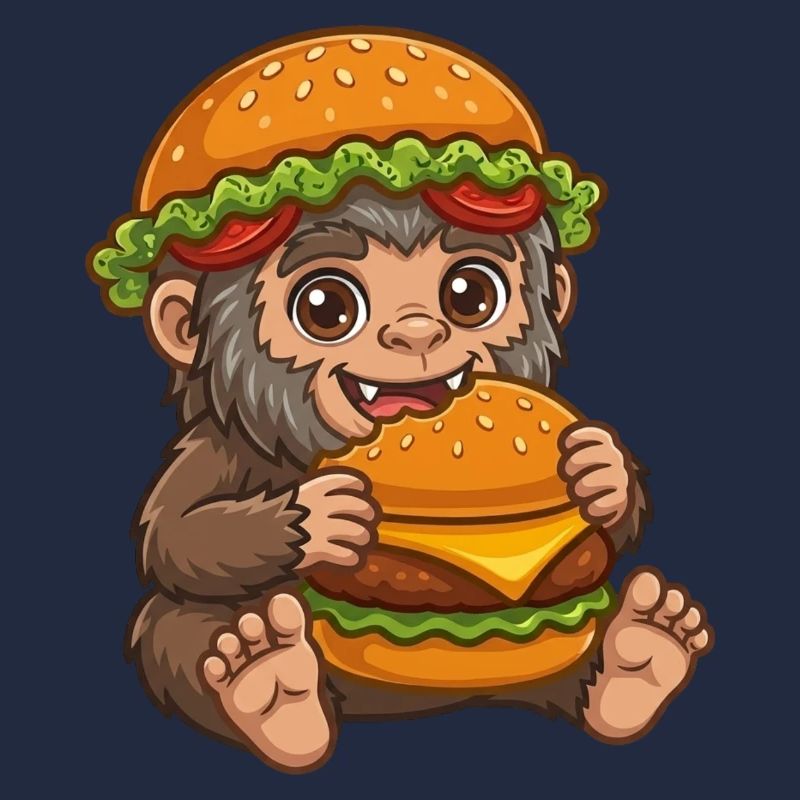Mignon Sasquatch Bigfoot Cartoon Burger de restauration rapide