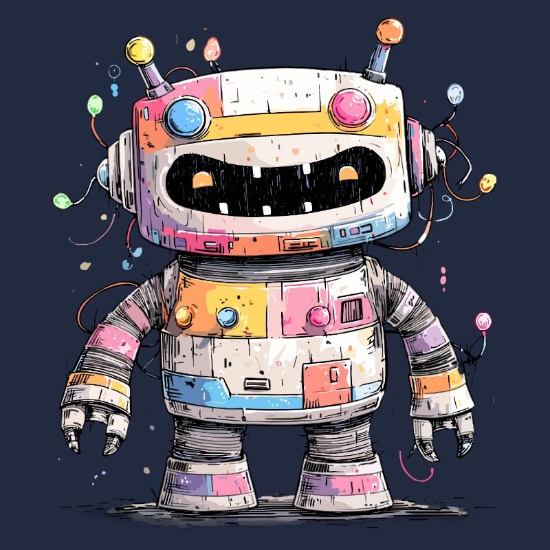Colorful robot with paint splashes