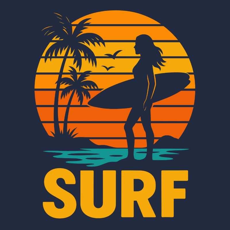 Silhouette de surf au coucher du soleil sur la plage