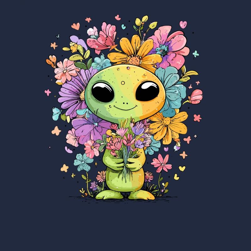 Extraterrestre amoureux des fleurs avec des cœurs de fleurs