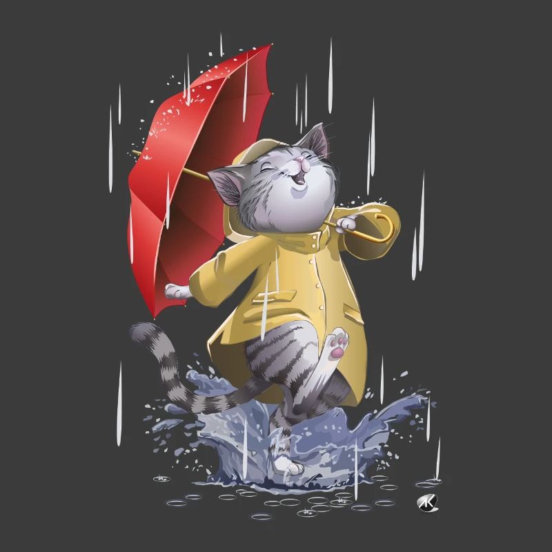 Chat en imperméable et parapluie