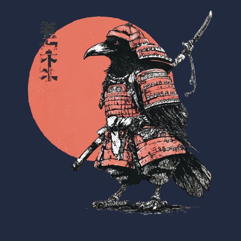 Raven Samurai in Armor Ukiyoe Sunset