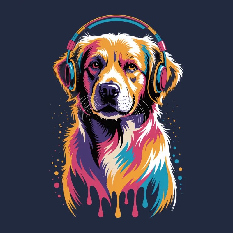 Golden Retriever mit Kopfhörer