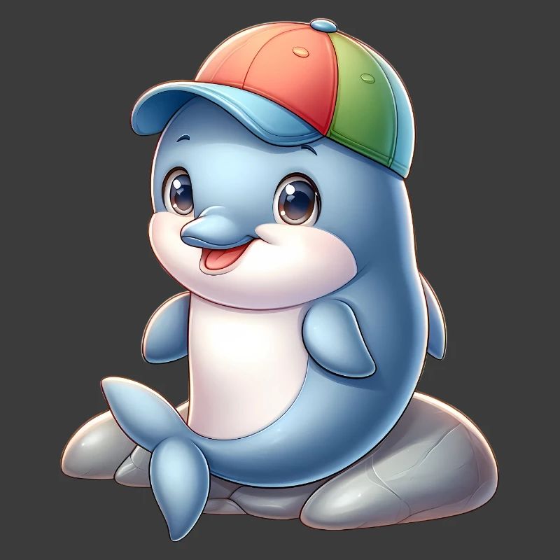Fröhlicher Delfin mit Regenbogenkappe