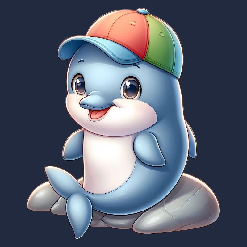 Fröhlicher Delfin mit Regenbogenkappe