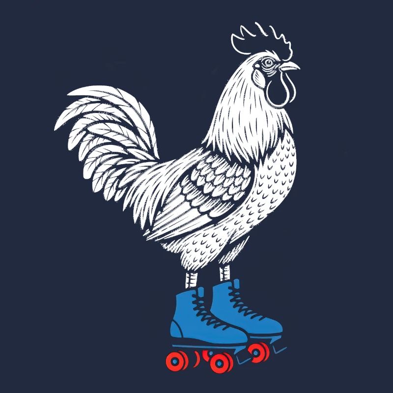Rooster on roller skates