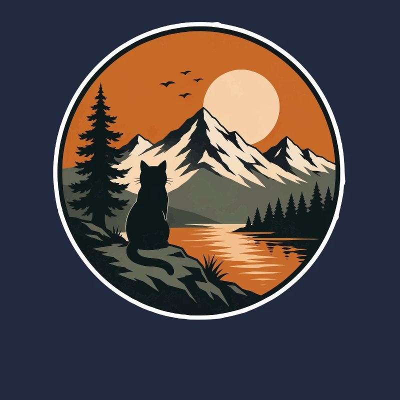 Mountain Lake with Cat Silhouette