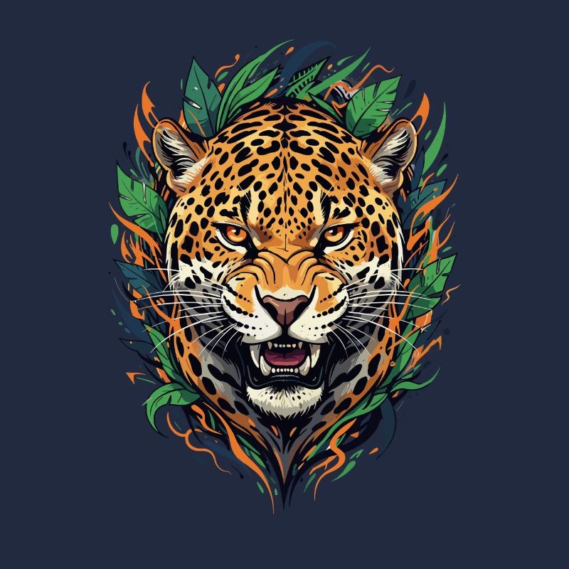 Jaguar Kopf im Dschungelrahmen