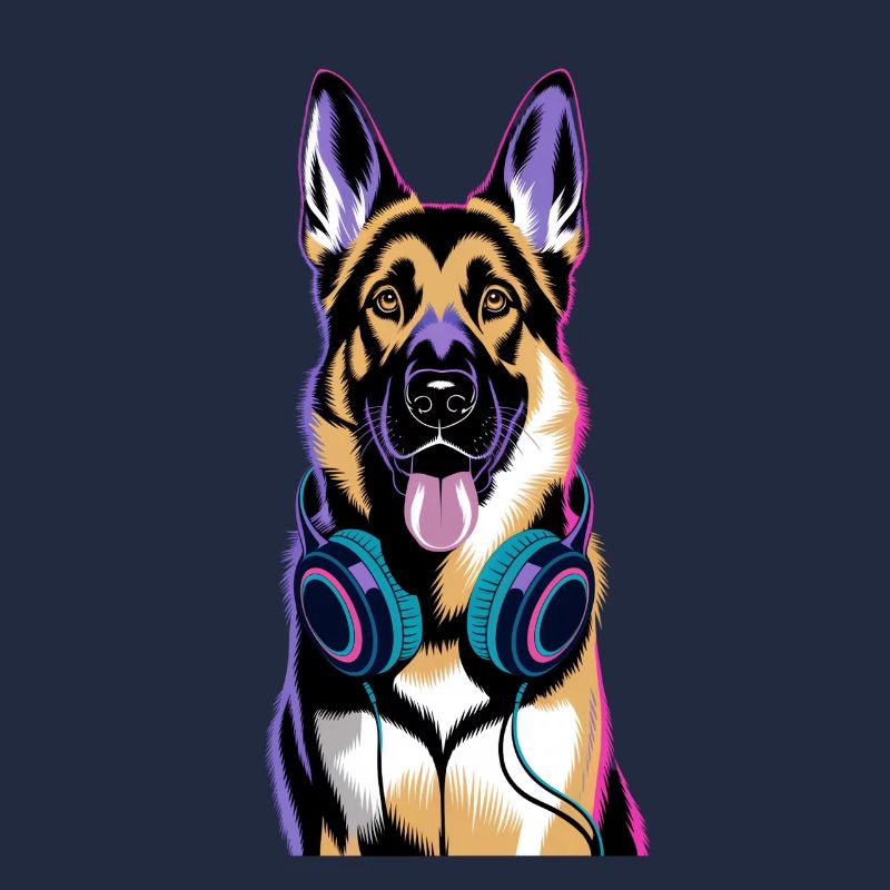 Deutscher Schäferhund mit Kopfhörern