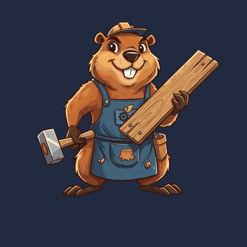 Biber Bauarbeiter mit Holzlatten