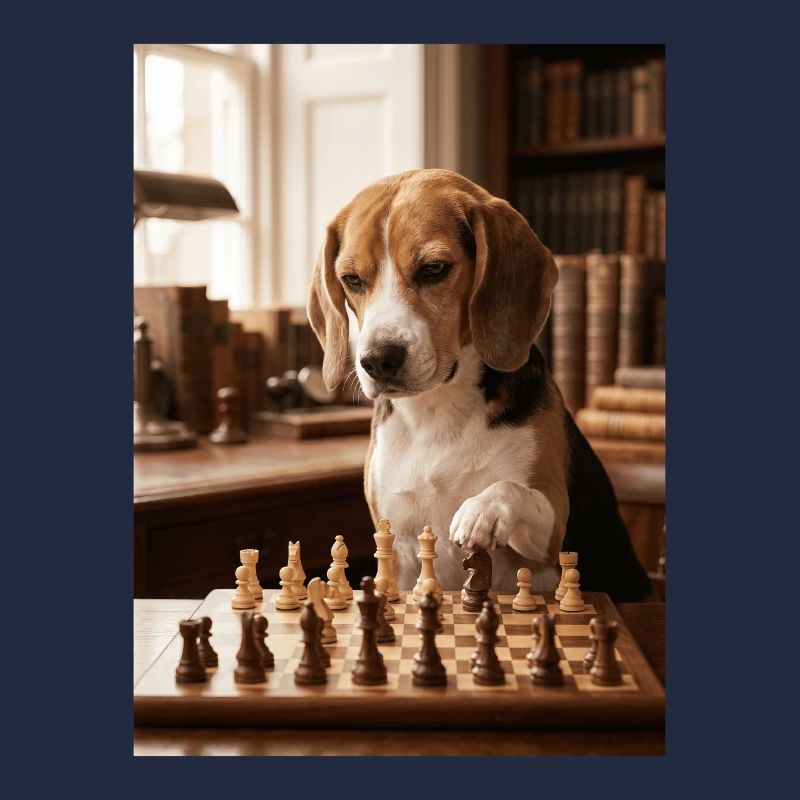 Le chien beagle jouant aux échecs