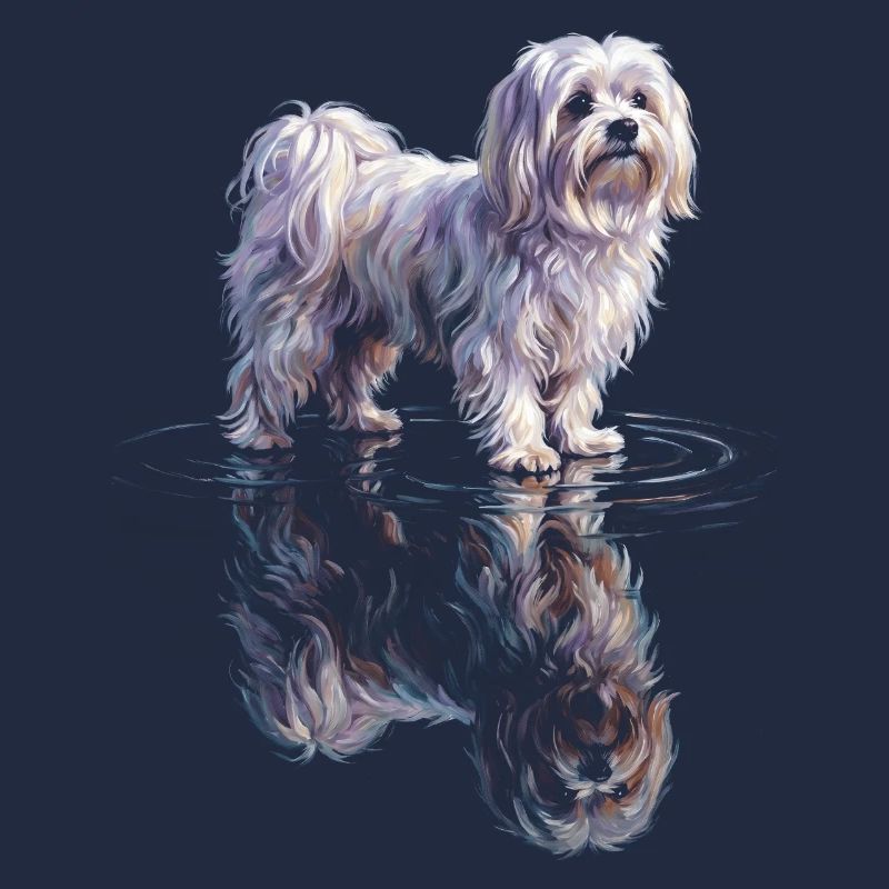 Maltese with water reflection