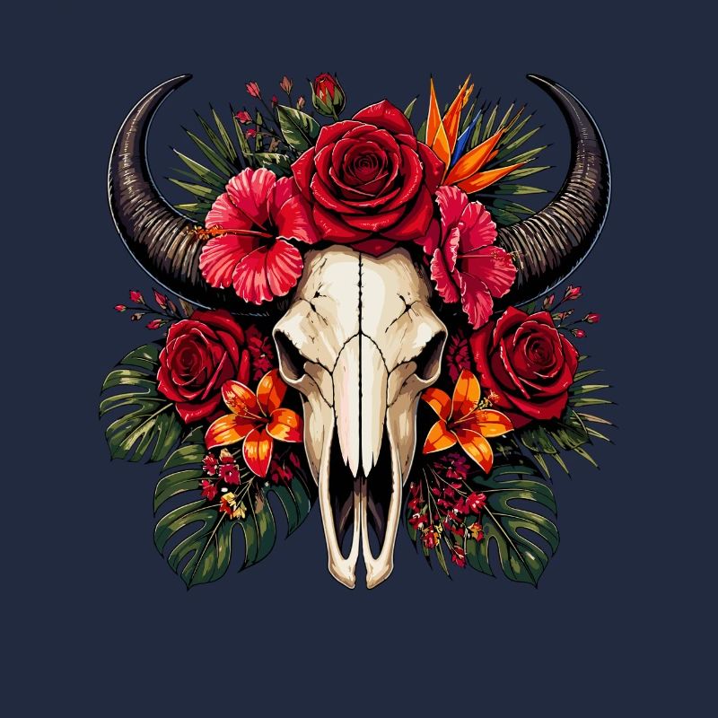 Blumen-Schädel mit Hörnern